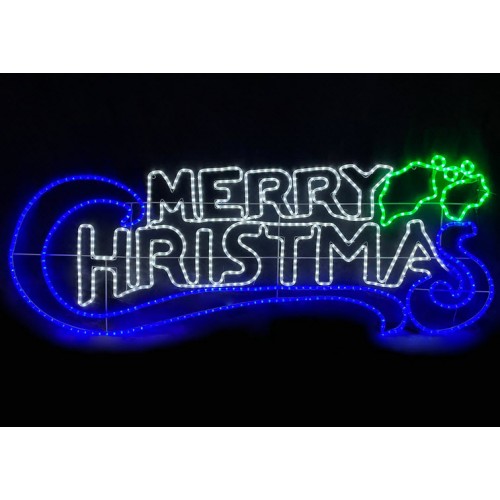 185cm Merry Christmas Sign White And Blue Colour